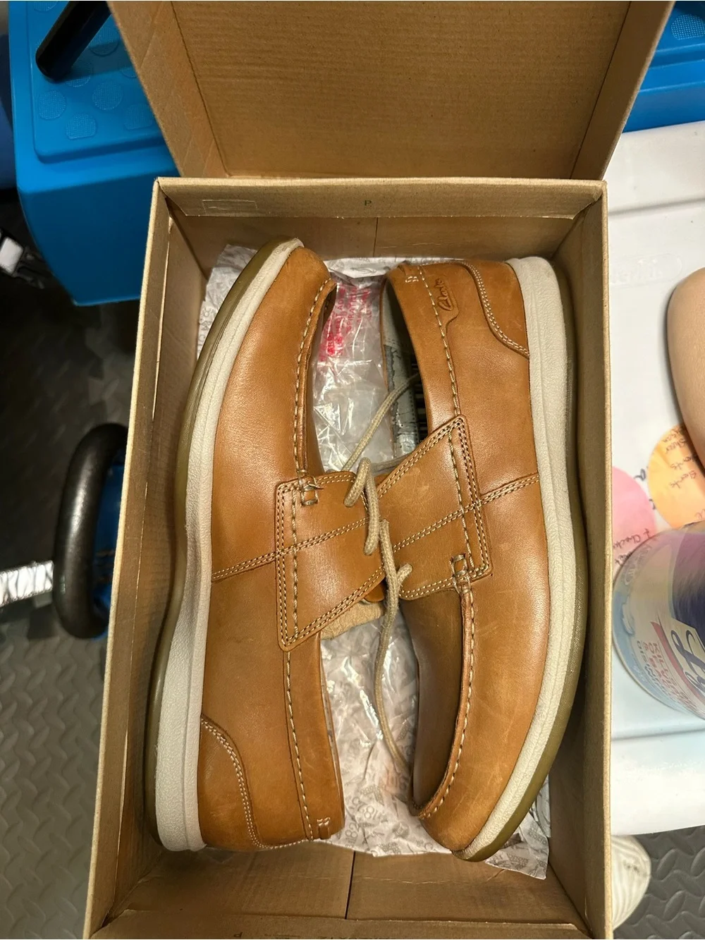 Men's Clark Tan Leather Boat Shoes with Lace-Up Comfort